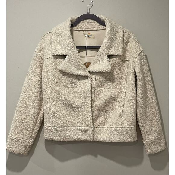 Marine Layer Quebec Sherpa Moto Jacket in Antique White Beige Size XS‎